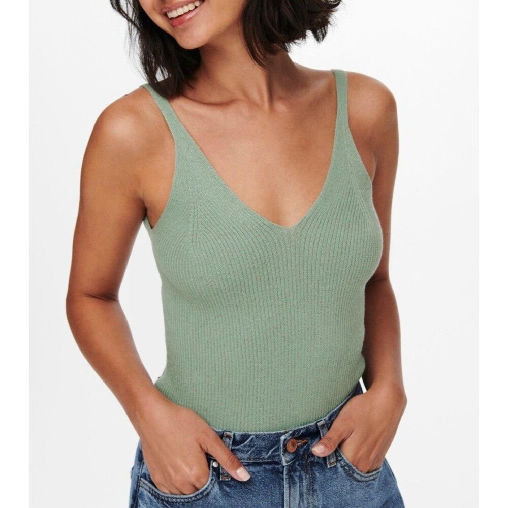 Kenneth Cole New York Knit Ribbed Camisole Green NWT Womens L Vintage Y2K
